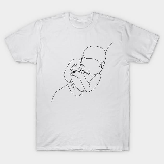 Newborn one  line art. Line drawing baby . Baby sleeping T-Shirt by OneLinePrint